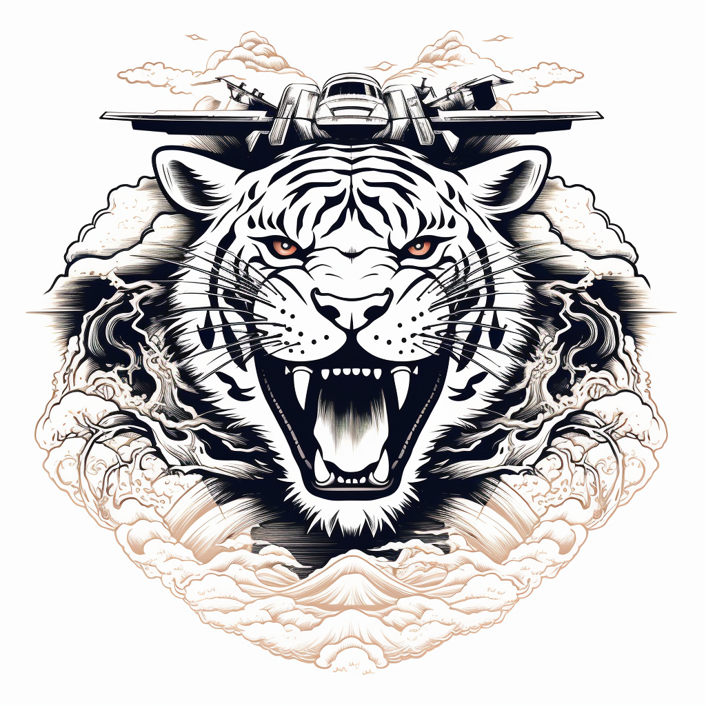 Black fine line tattoo flying tigers