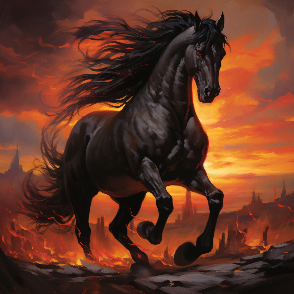 Beautiful black horse with flaming features