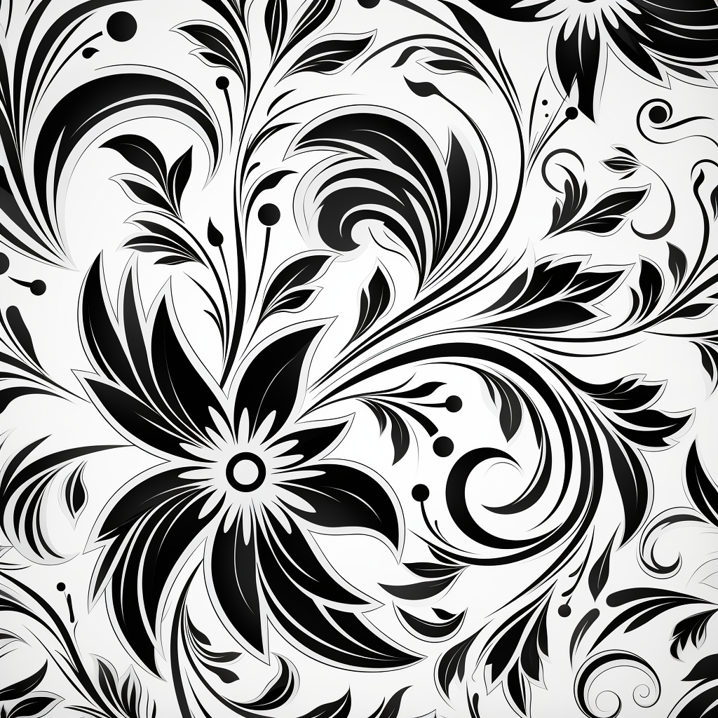 Black Floral Pattern on White Background