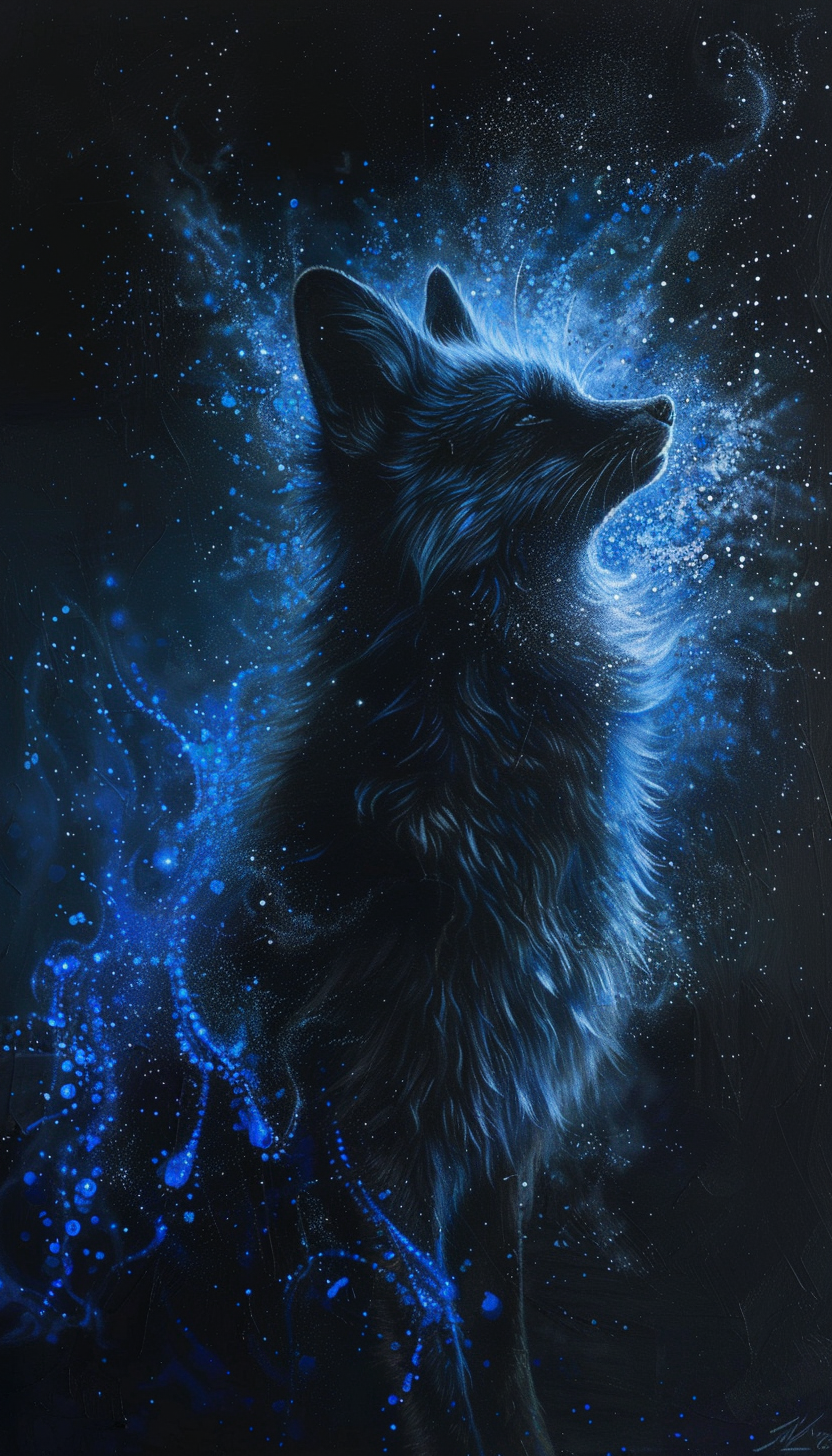 Black fox with blue magic sparks