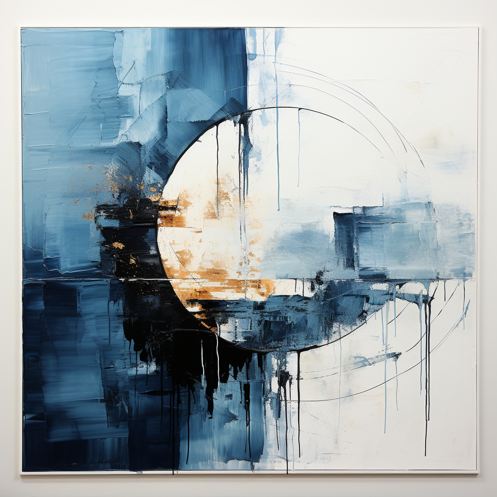 Abstract blue and white circle gradient in black frame