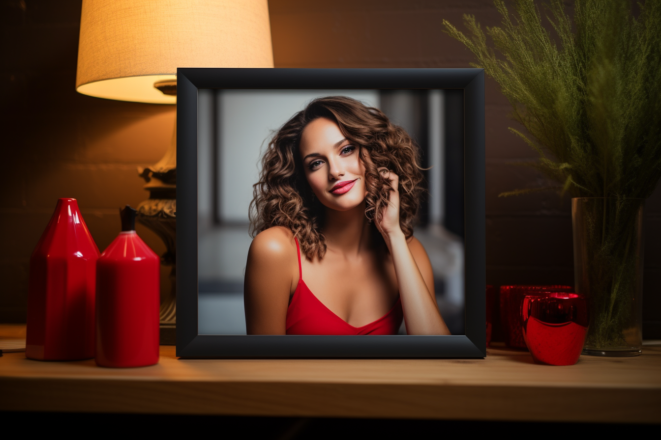 Beautiful lady in red dress smiling