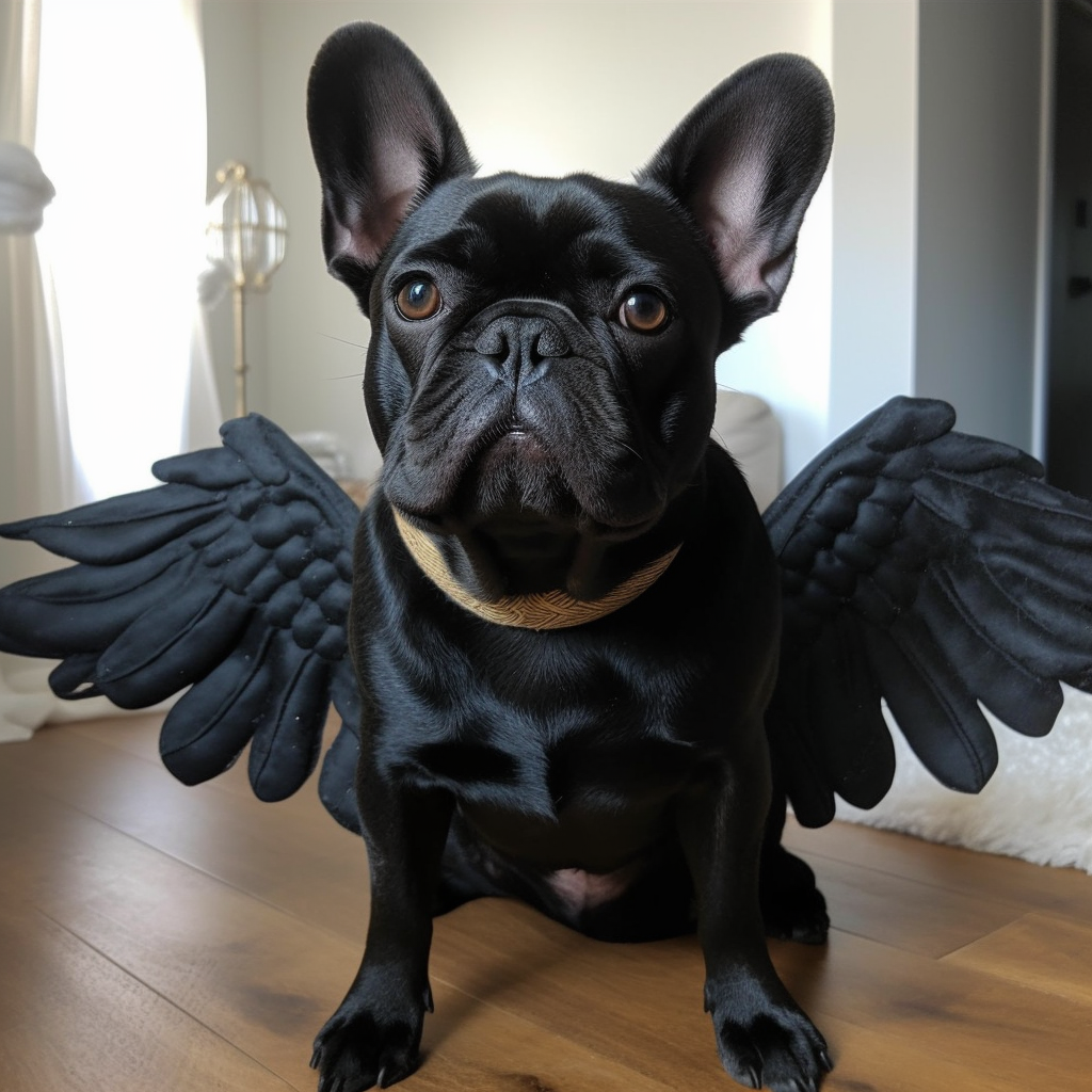 Black French Bulldog with Angel Wings