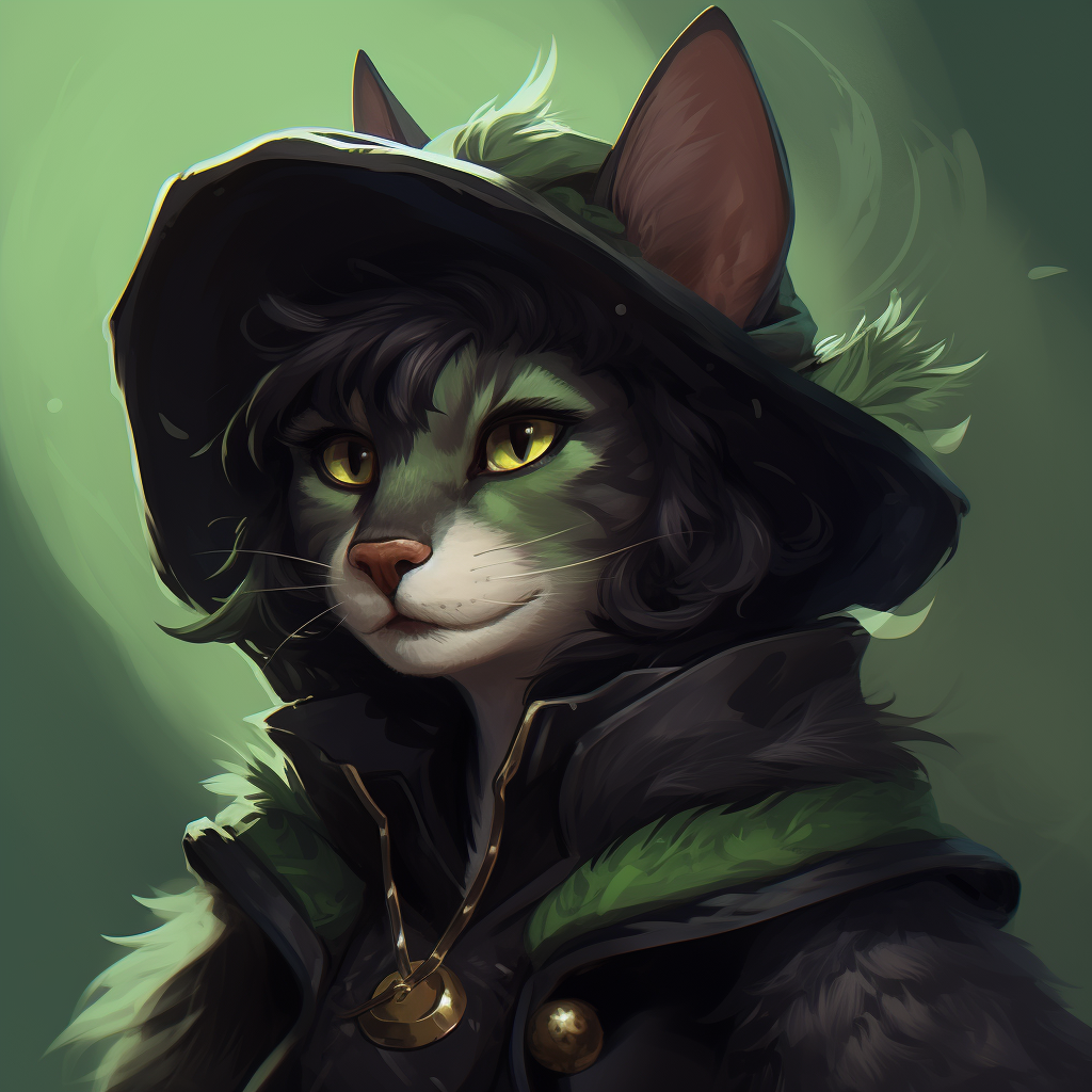 Portrait of a black furred Khajiit wizard