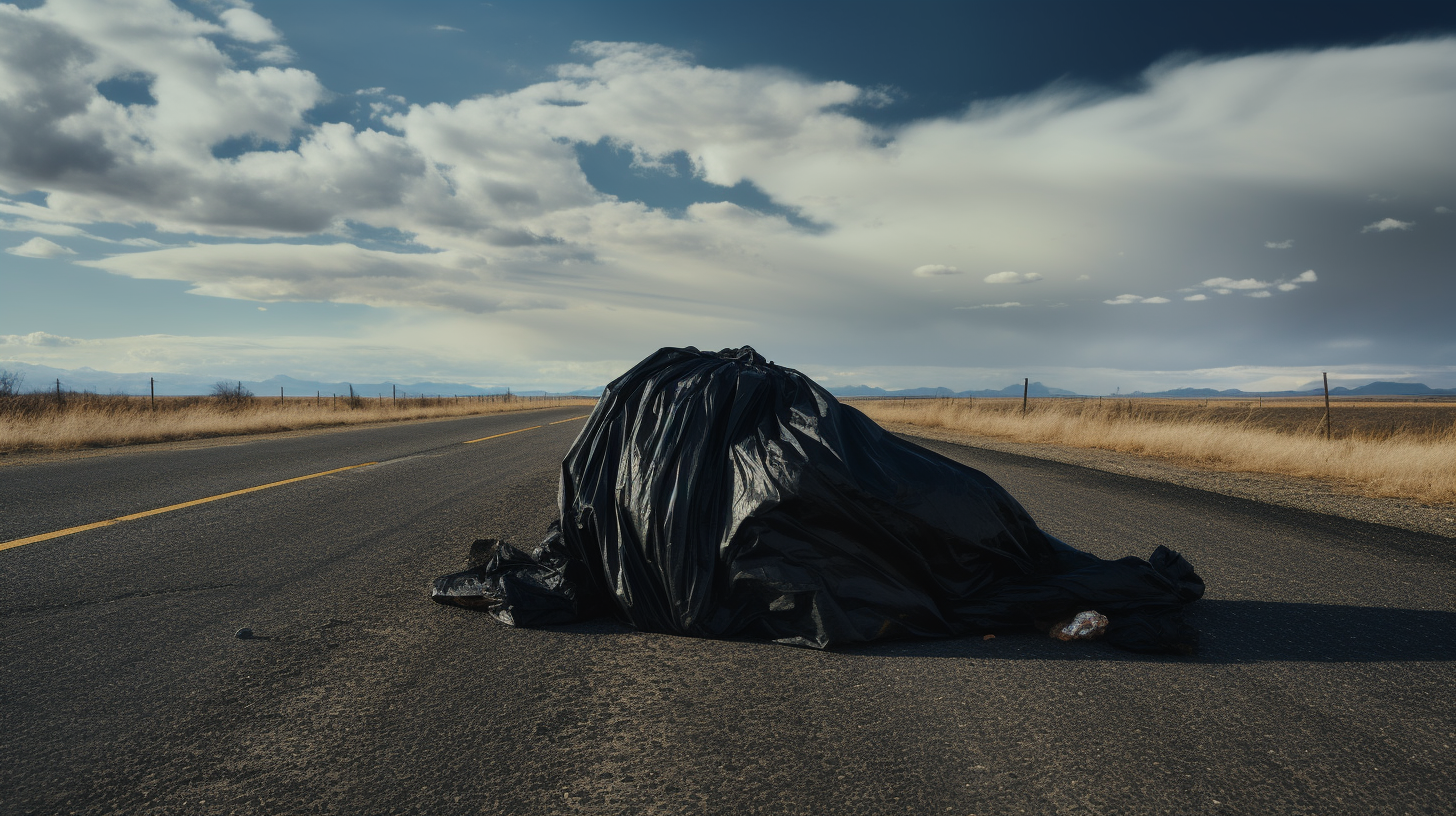 Abandoned garbage bag on the side of the road