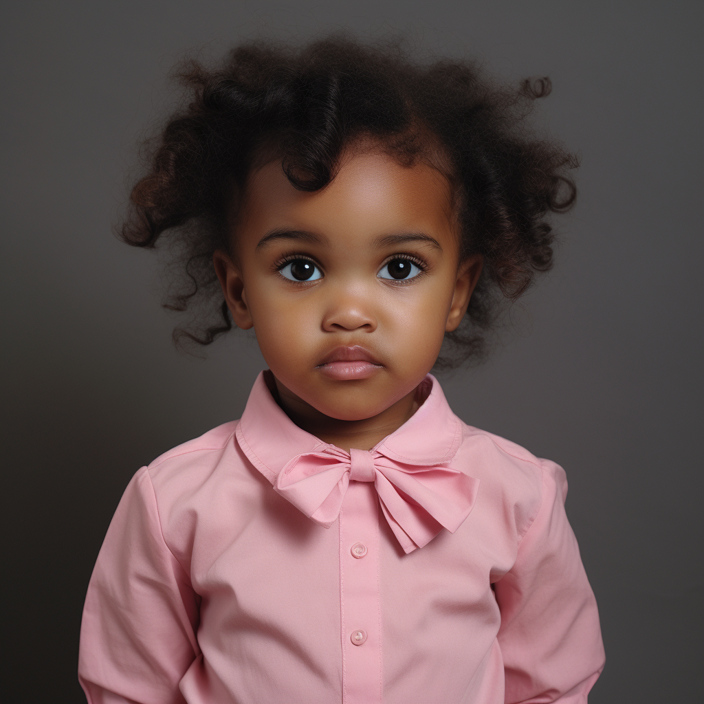 Adorable black girl with pigtails in pink bows