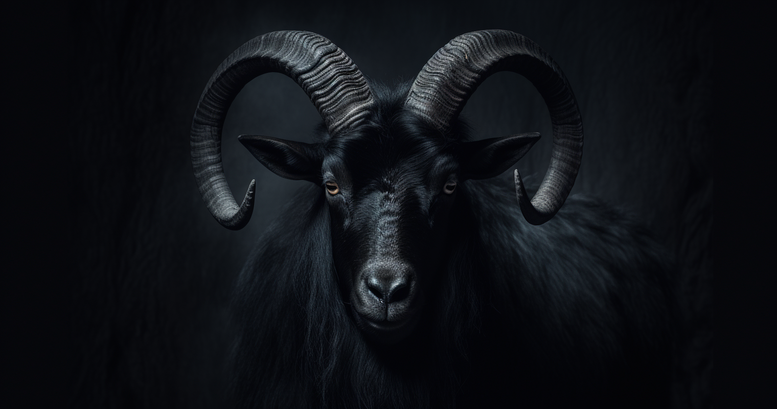 Illustration of mysterious black goat in darkness