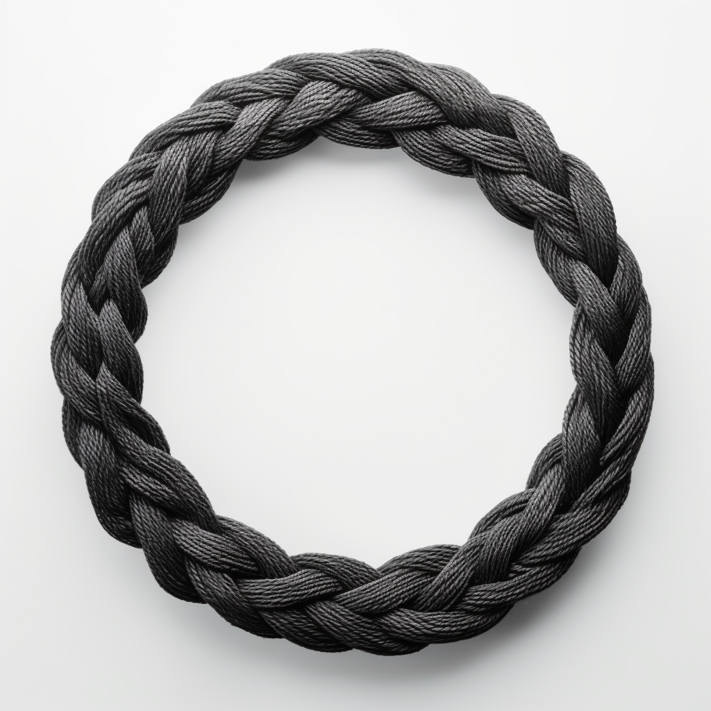 Circle with black gray braided texture on white background