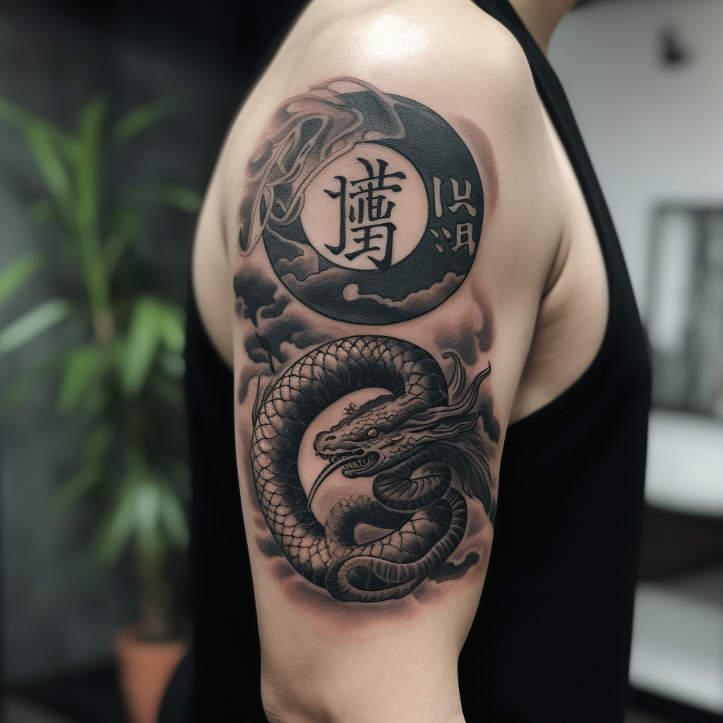 Realism tattoo with cobra and dragon