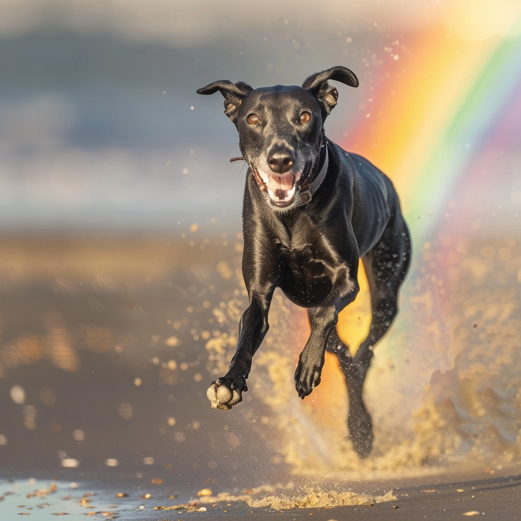 Black Greyhound on Beach Running