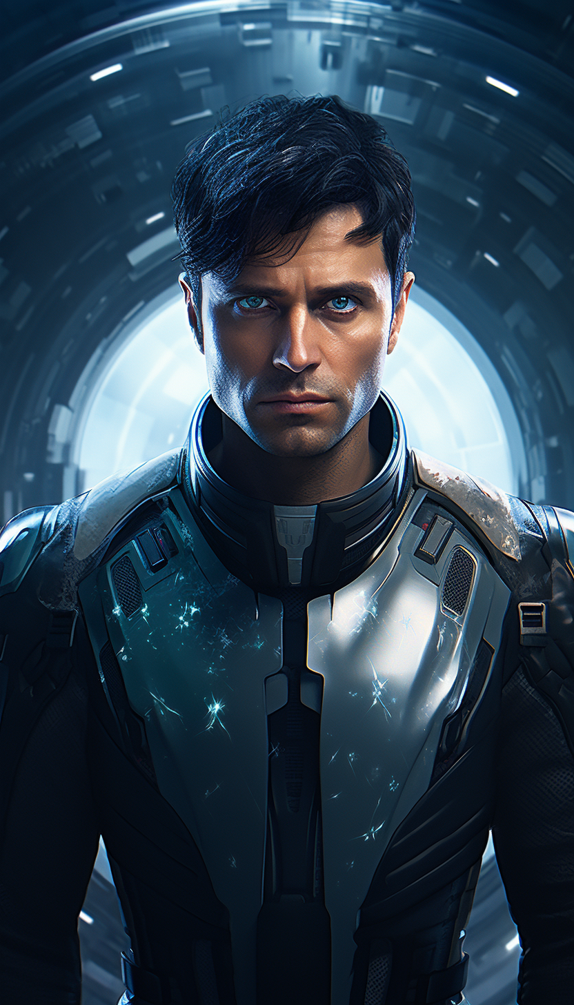 Man in Spaceship with Blue Eyes