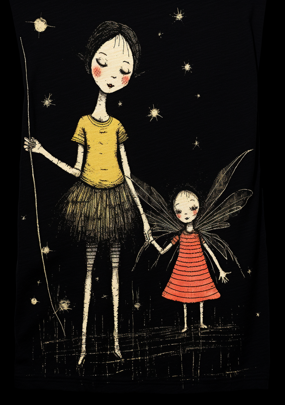 Fairy with human baby in dark forest