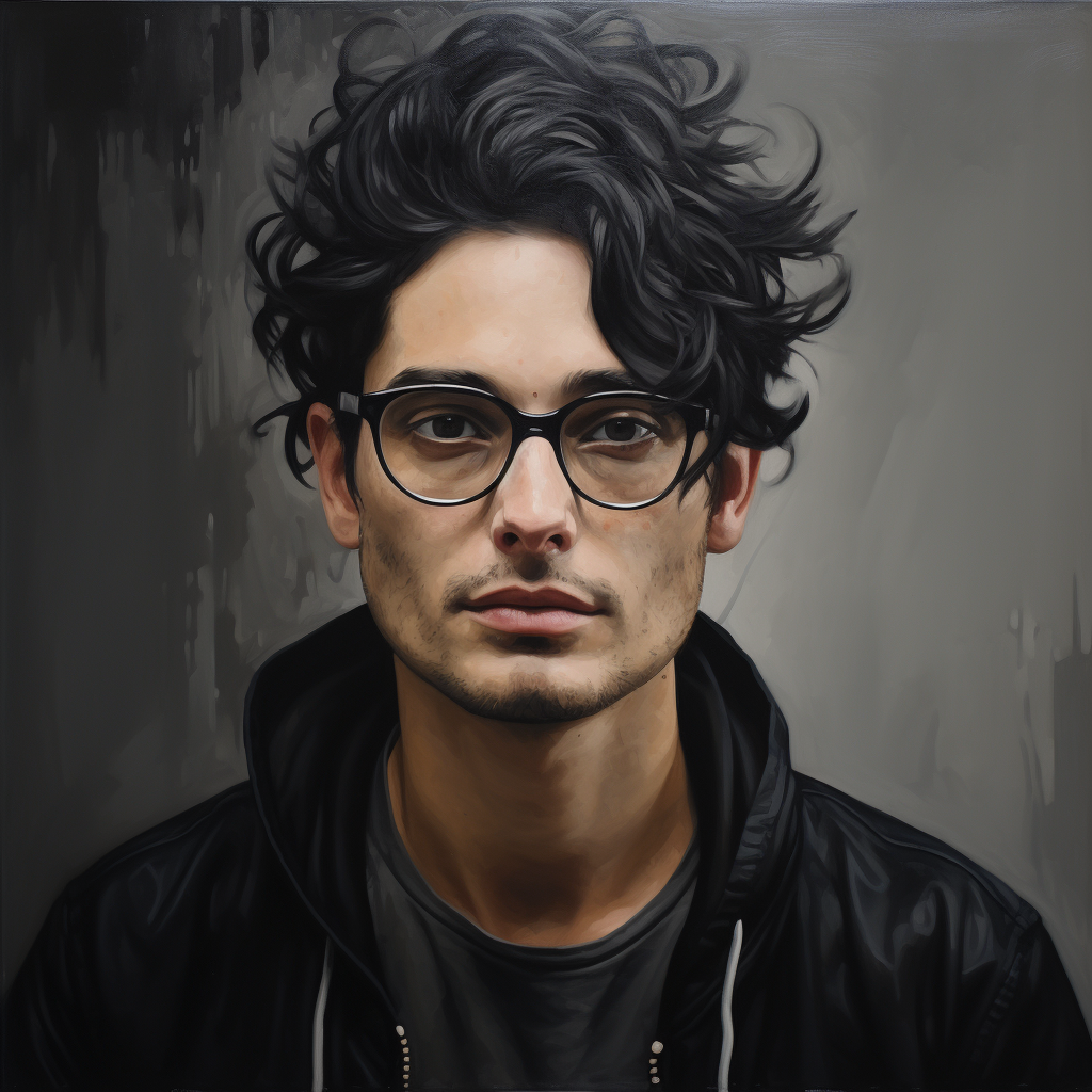 Stylish man with black hair and round glasses