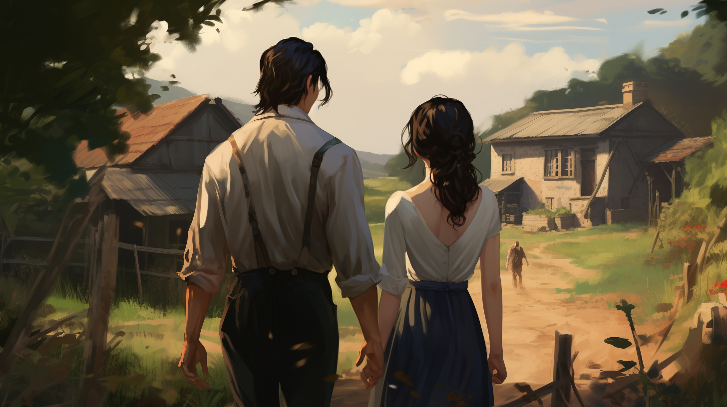 Woman and Man Walking in Rural Stay