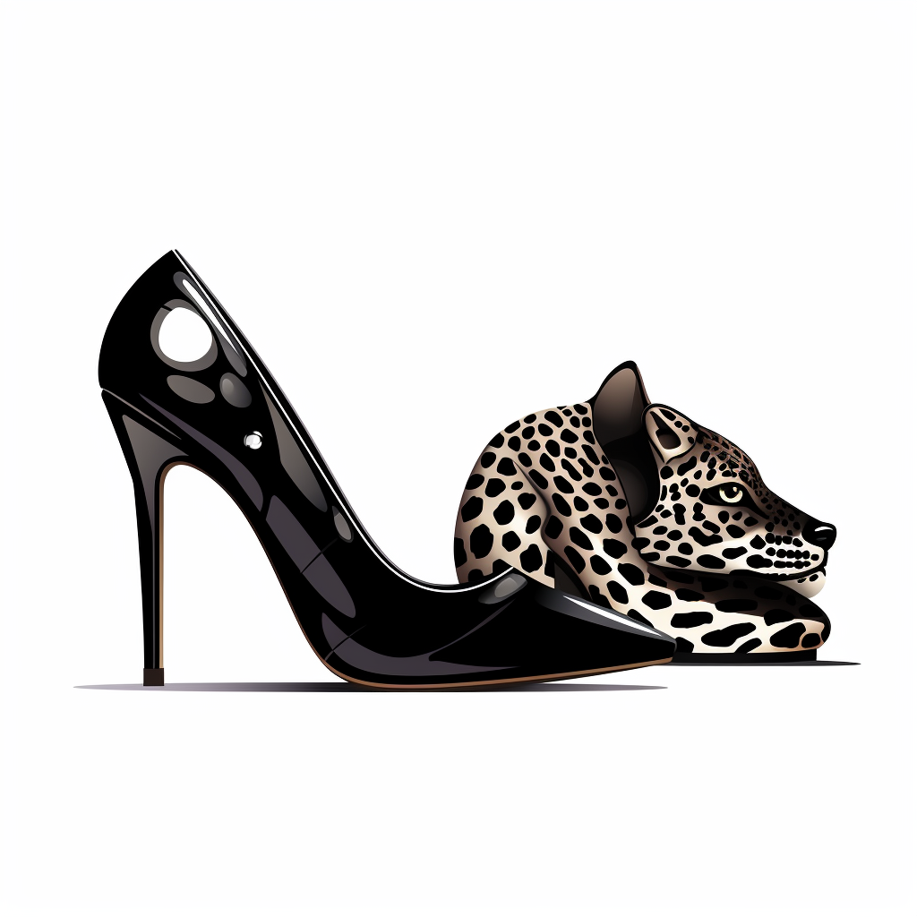 Stylish black high heels with leopard motif