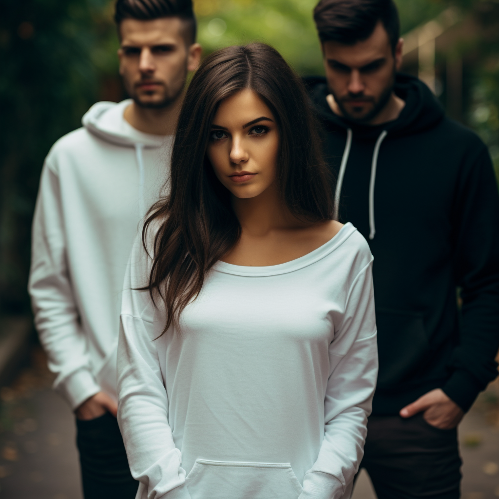 Couple in black hoodie and white t-shirt