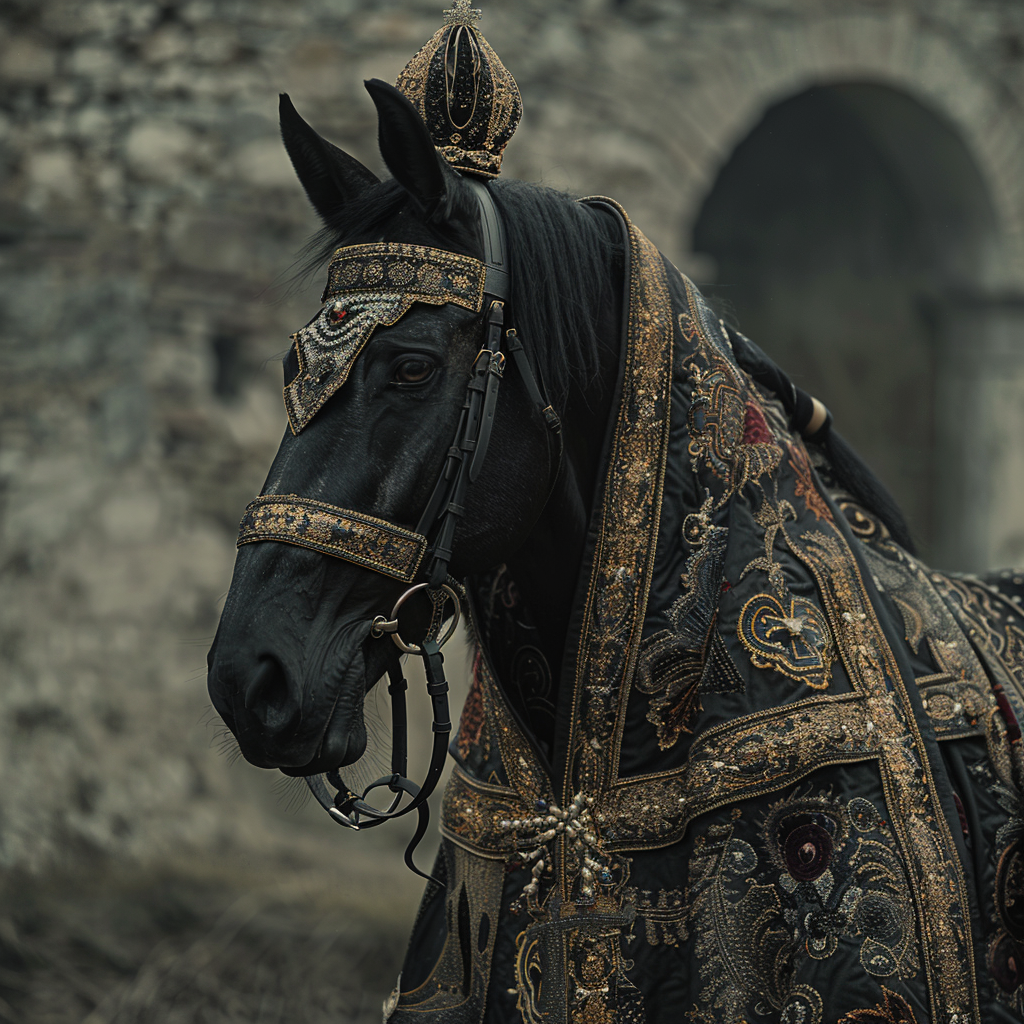 black horse with priest robe