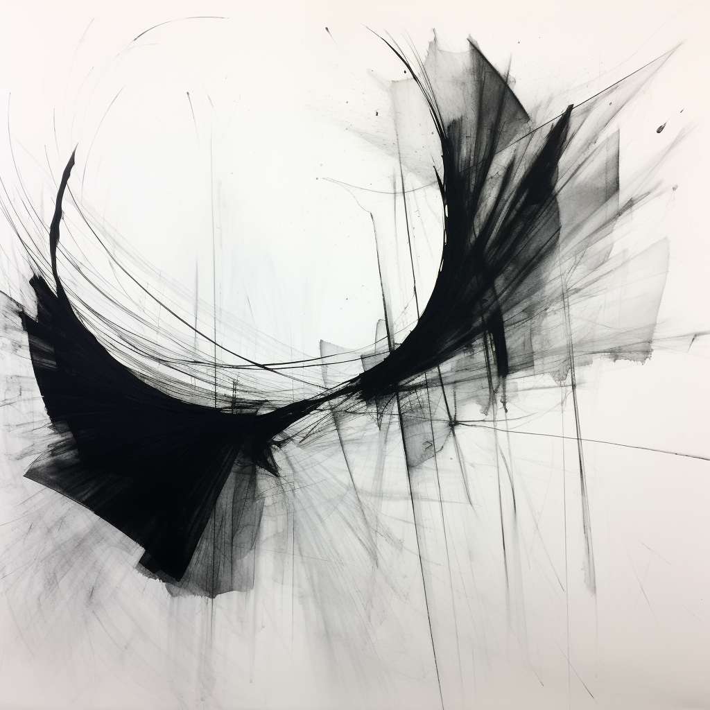 Abstract black ink painting encaged