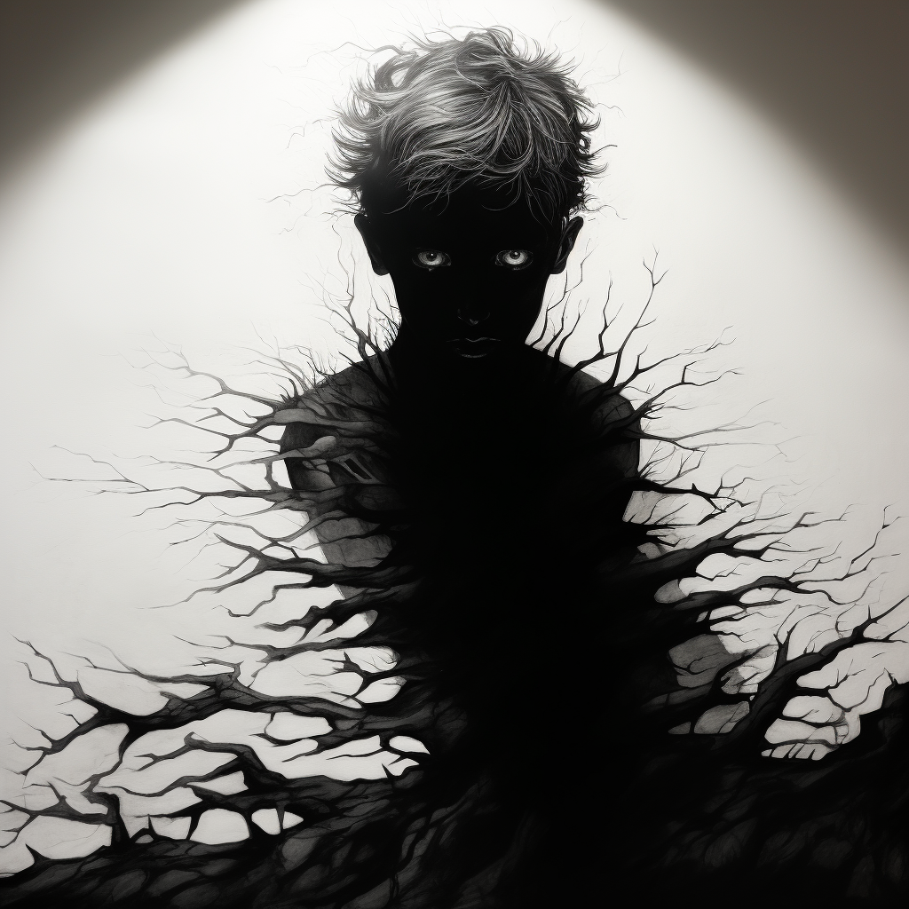 Dark and eerie black ink horror image