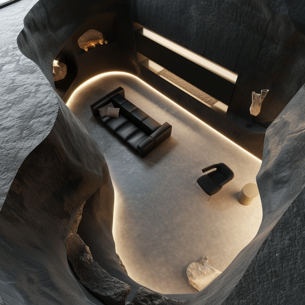 Aerial view of black innovative house