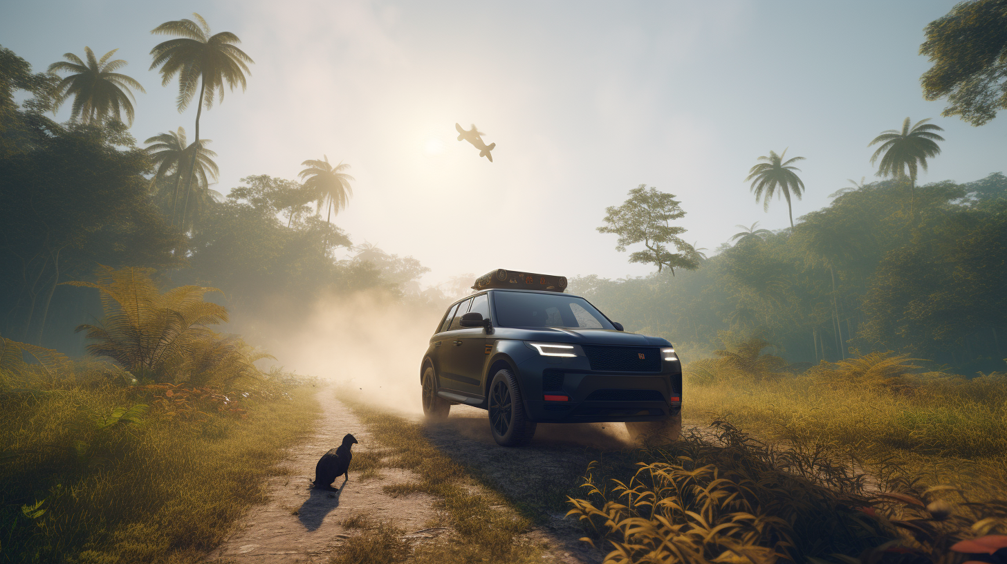 Black Jeep Compass with Lion Tamarin in Rainforest