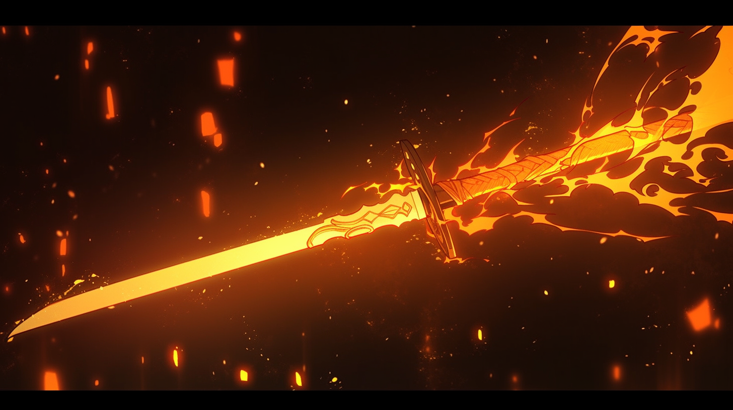 Black Katana with Orange Plasma Energy