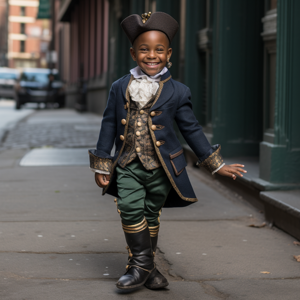 Black kid dressed in royalty clothes posing