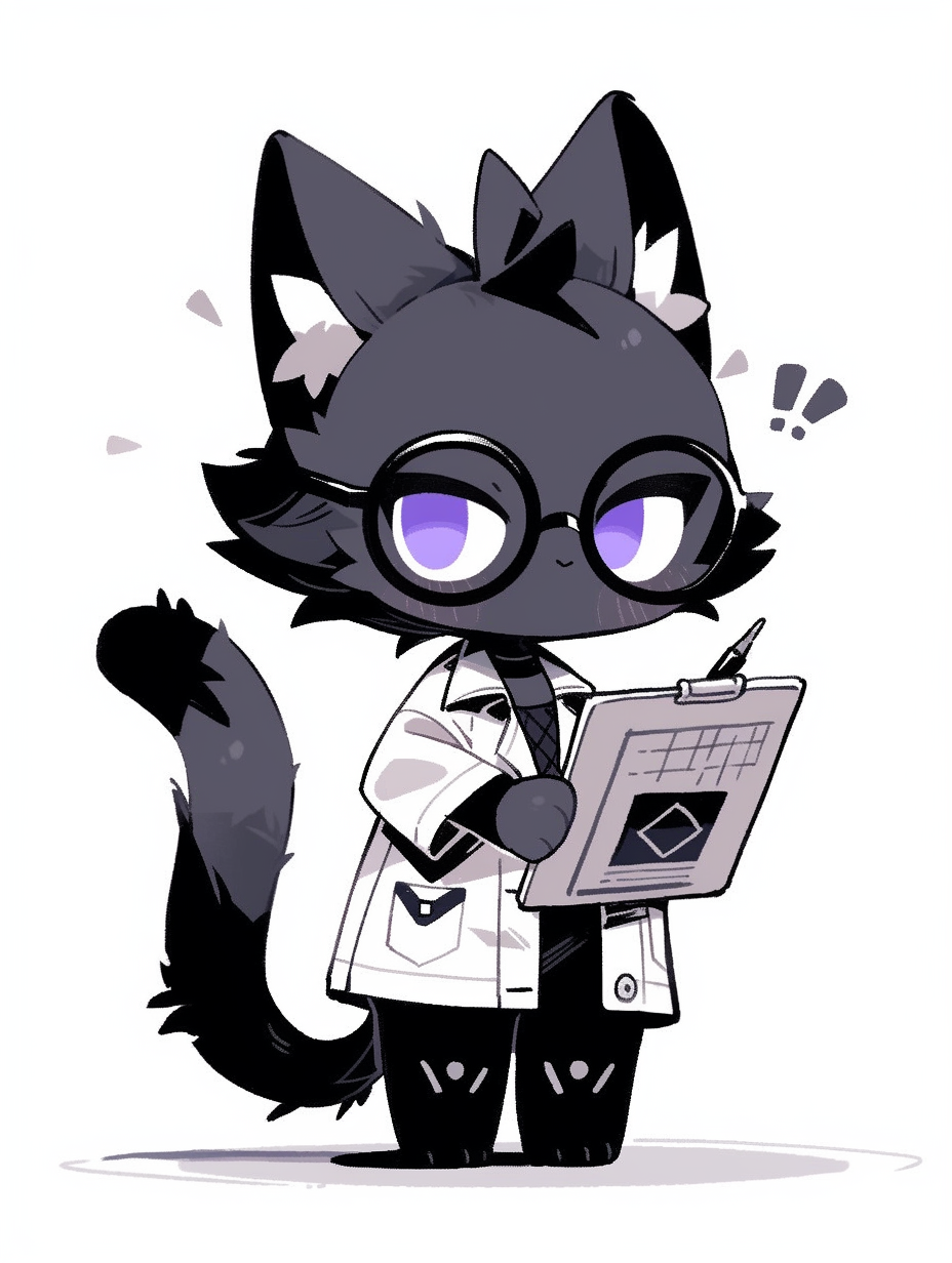 Cute black kitty with scientist glasses