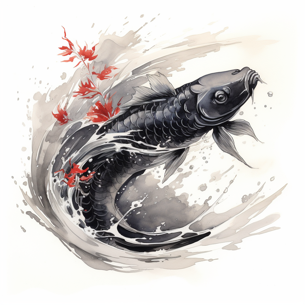 Black Koi Fish Ink Drawing Tattoo