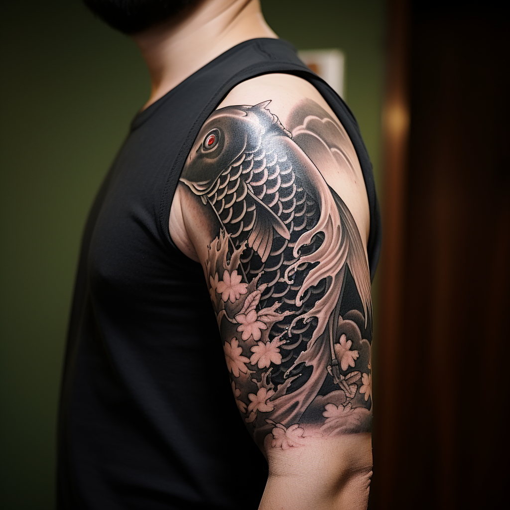 Black Koi Fish Tattoo Design