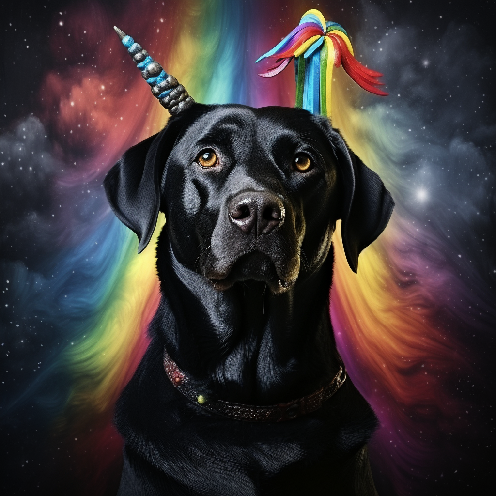 Adorable black labrador dog-unicorn hybrid