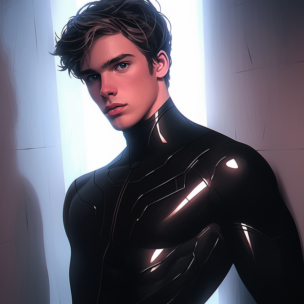 Handsome spy in black latex suit