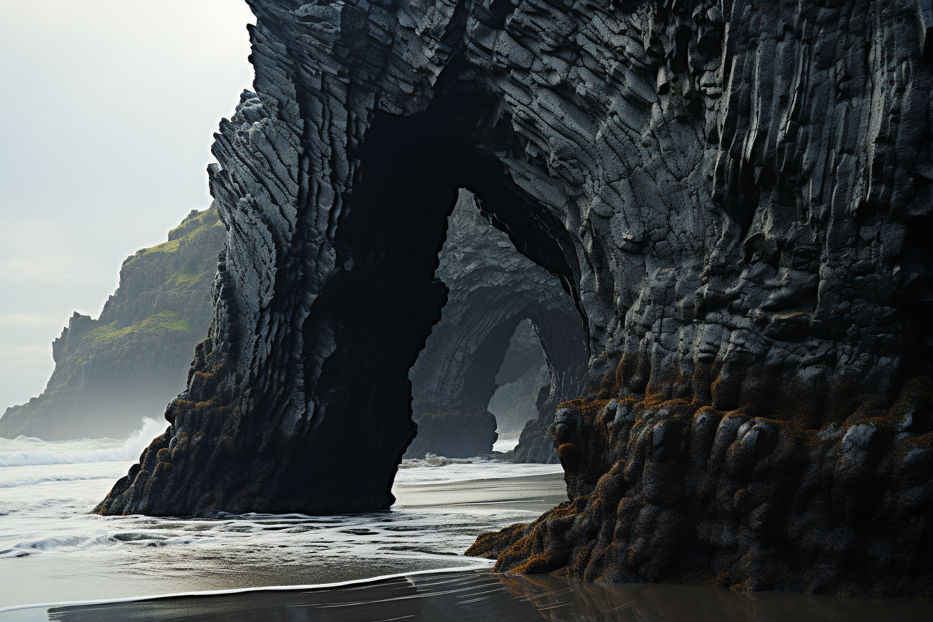 Stunning black lava beach scene