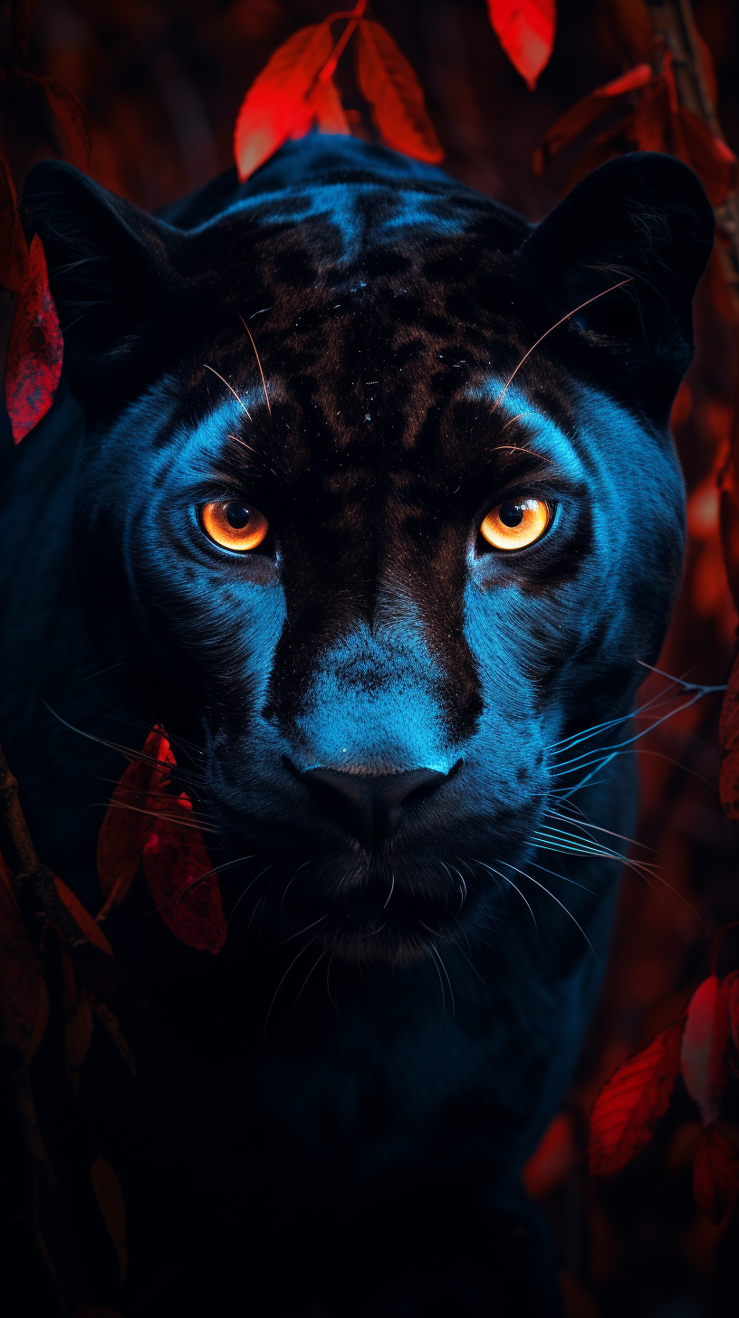 Beautiful black leopard against vibrant background.