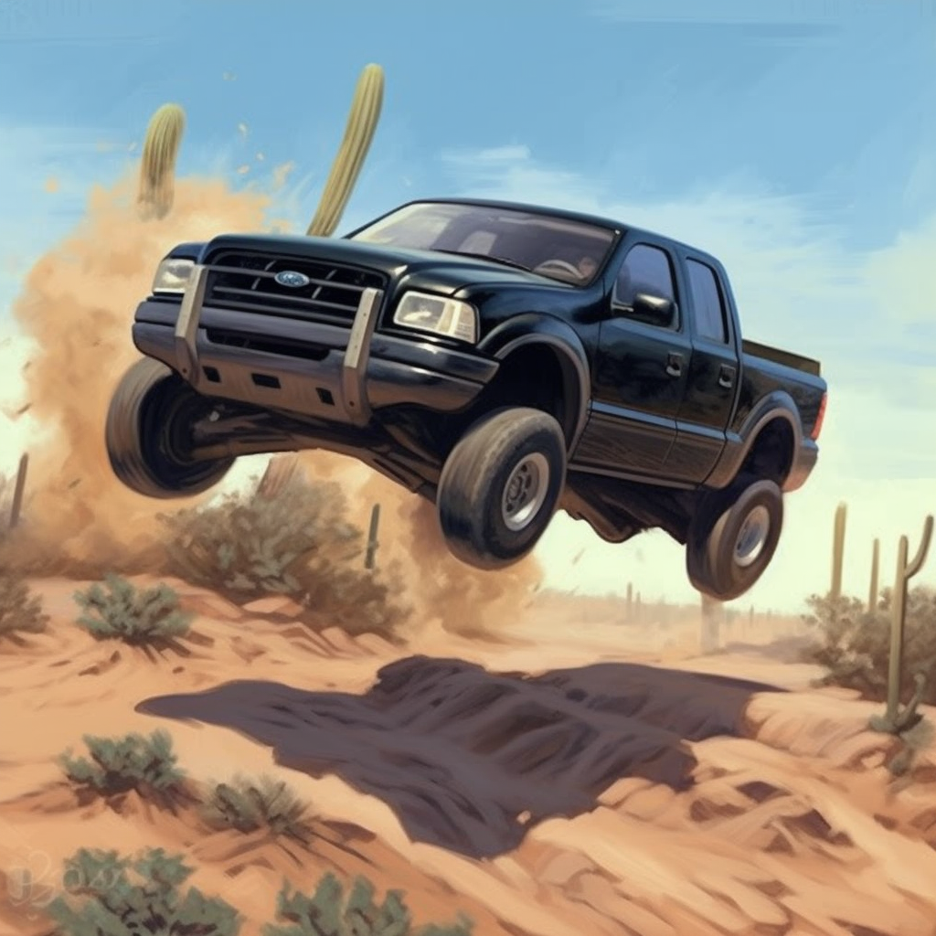 Lifted Ford Ranger Jumping Dune in Desert