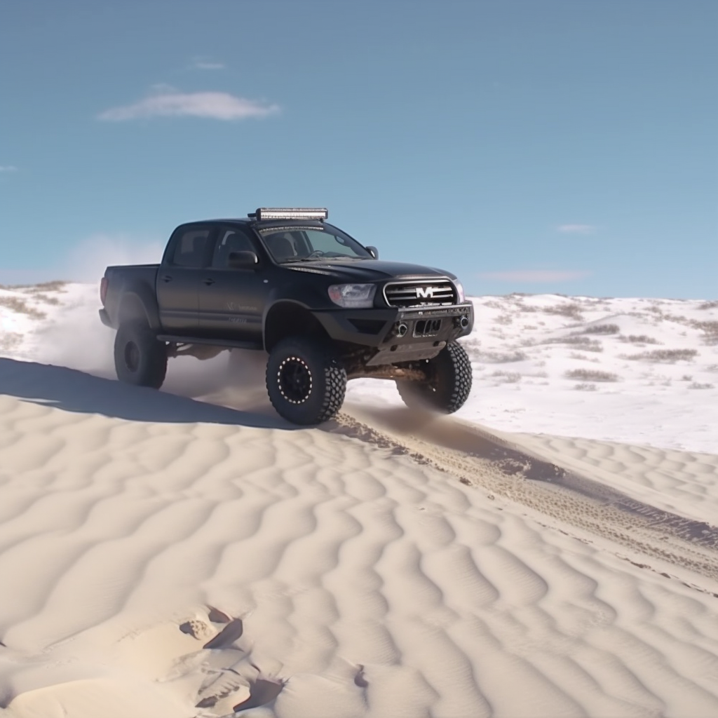 Black Ford Ranger Jumping Dune in Winter