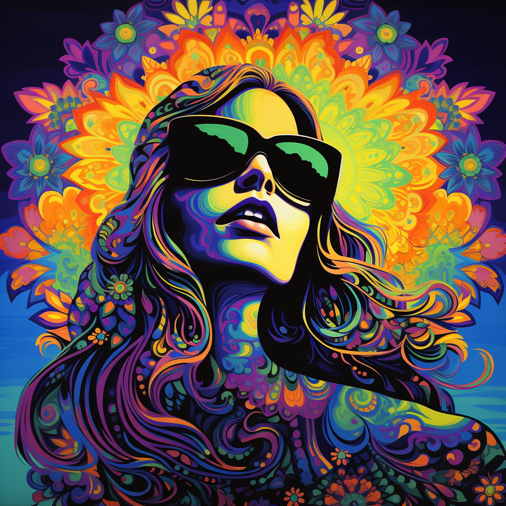 Colorful hippie girl with black light