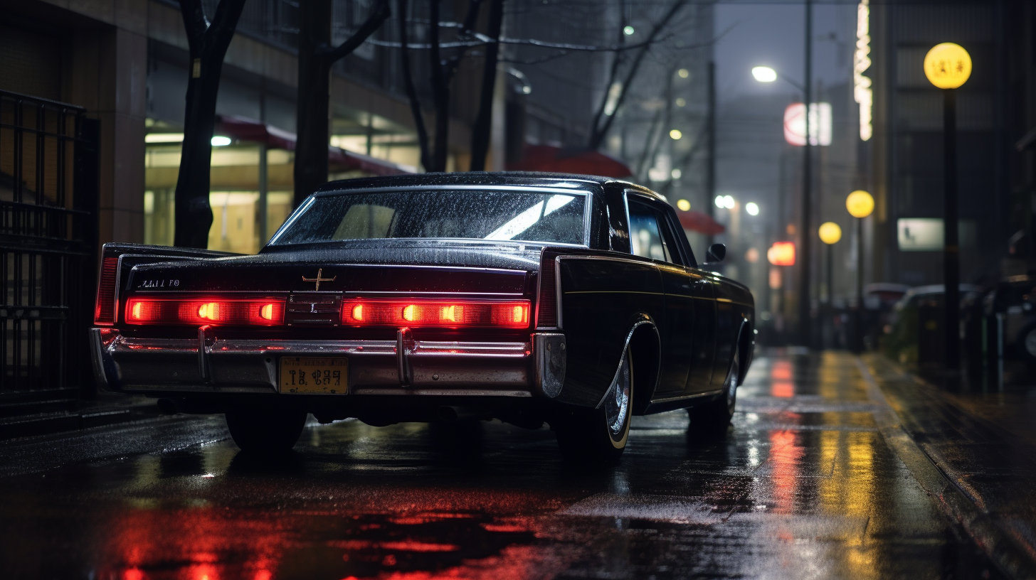 Black Lincoln Continental in Tokyo Rain