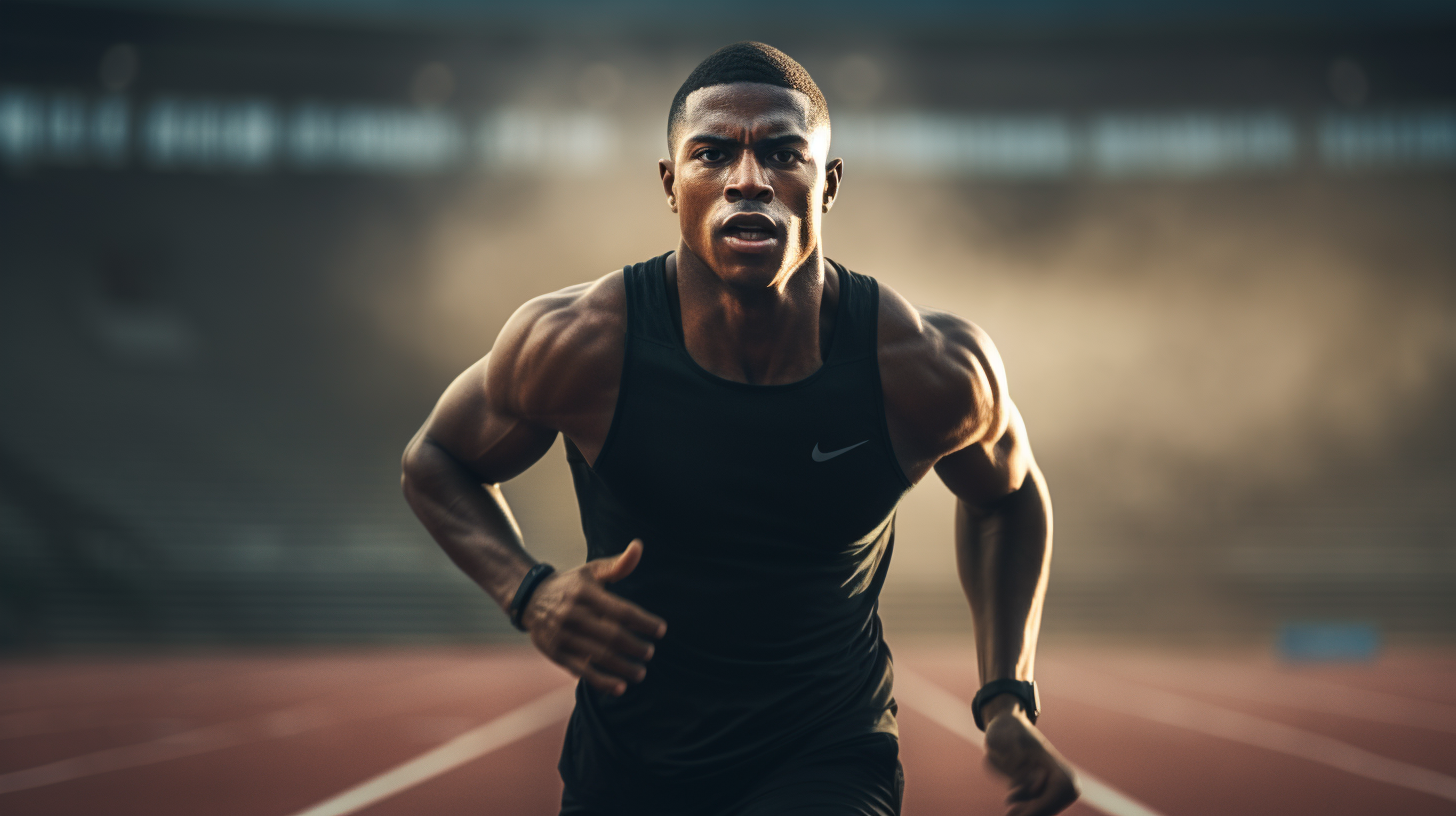 Black male student running on track