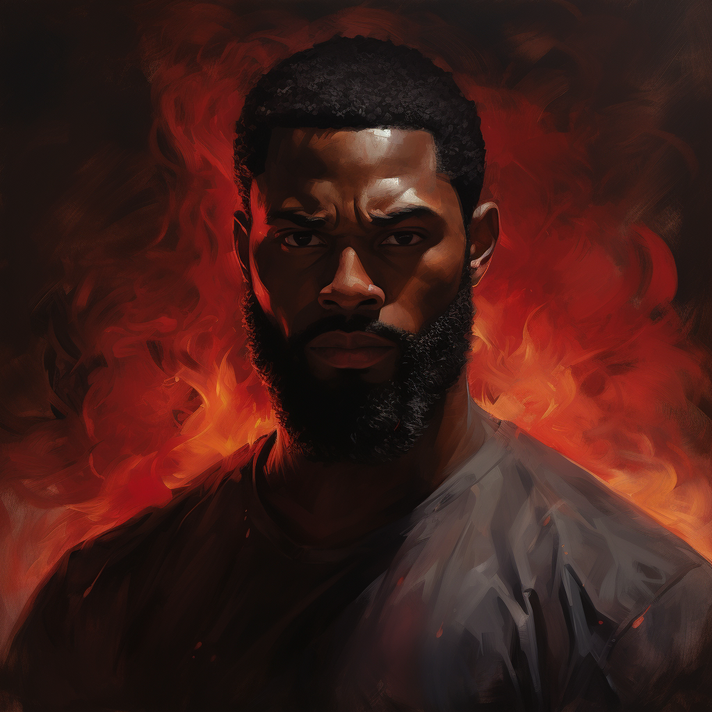 An anime-style image of a black man with a beard looking mad