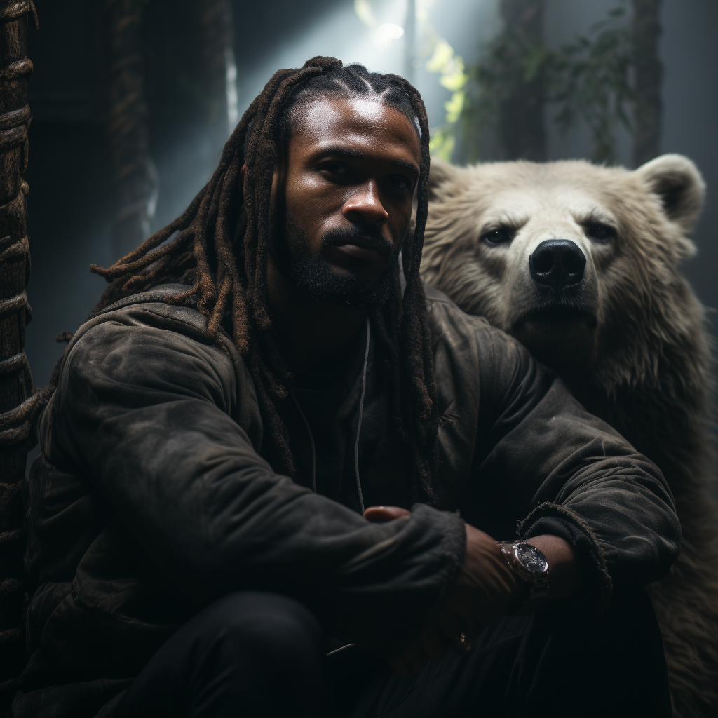 Black man with dreads and koala enjoying steam room