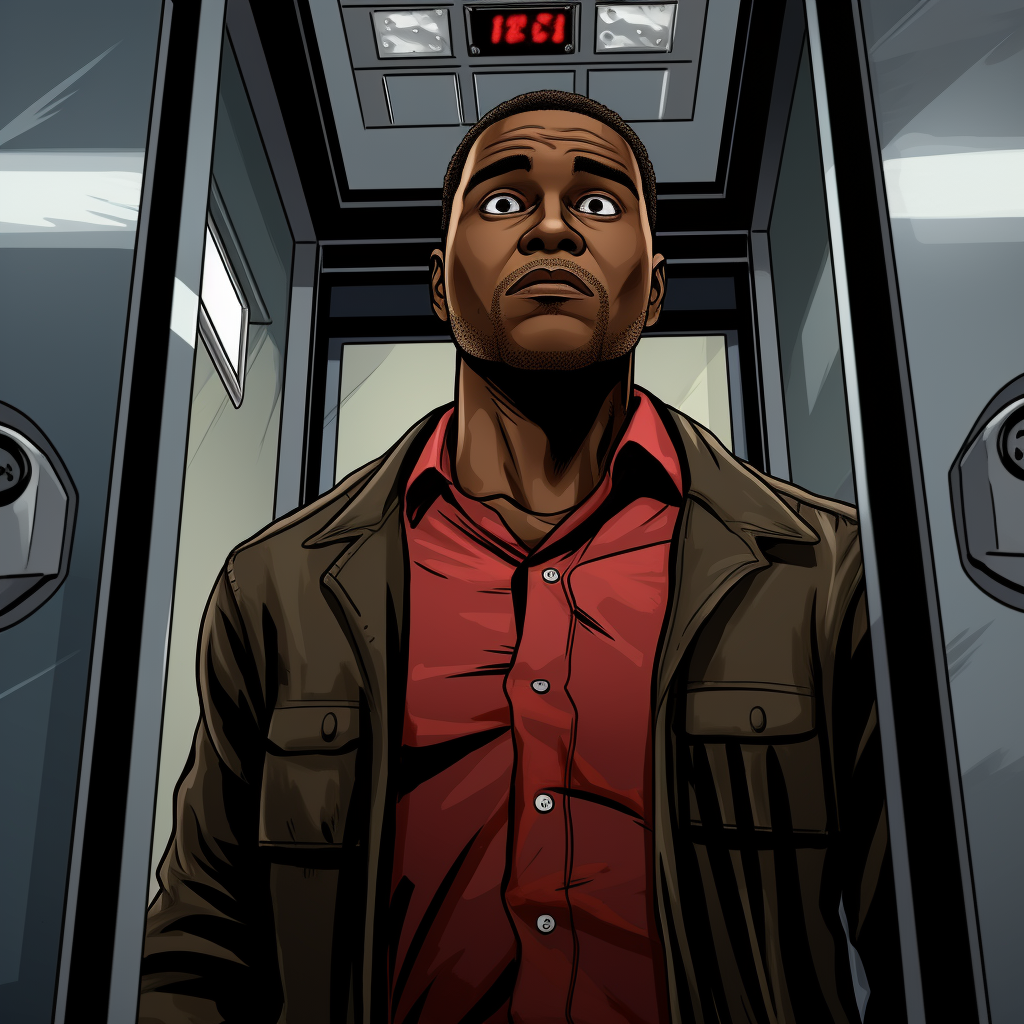 Black man elevator comic style