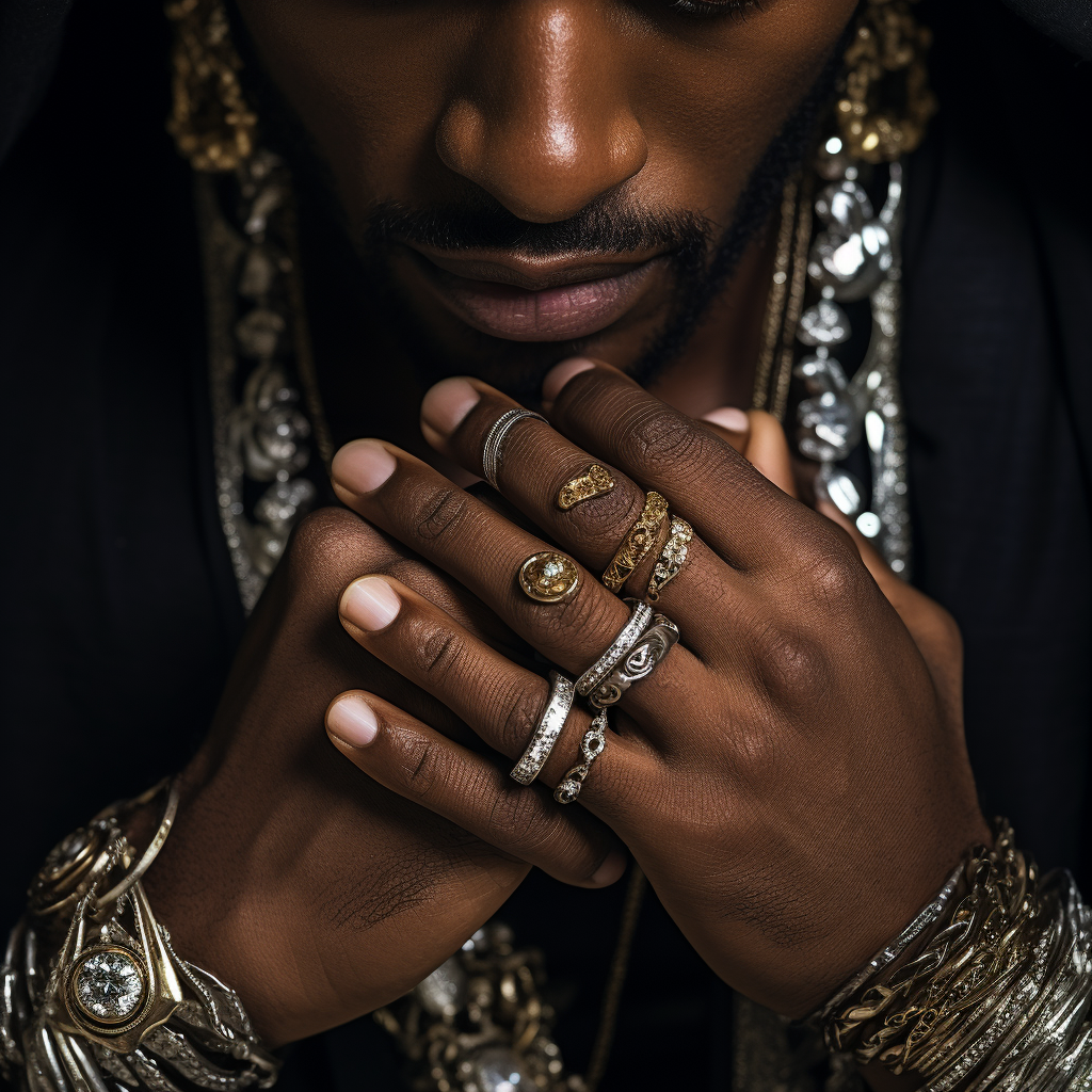 Close-up of black man wearing jewelry