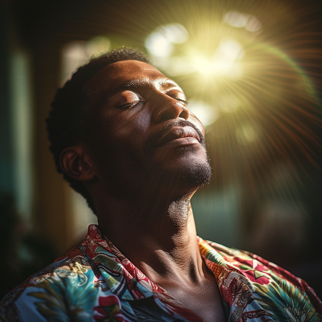 Detailed portrait of a black man with closed eyes