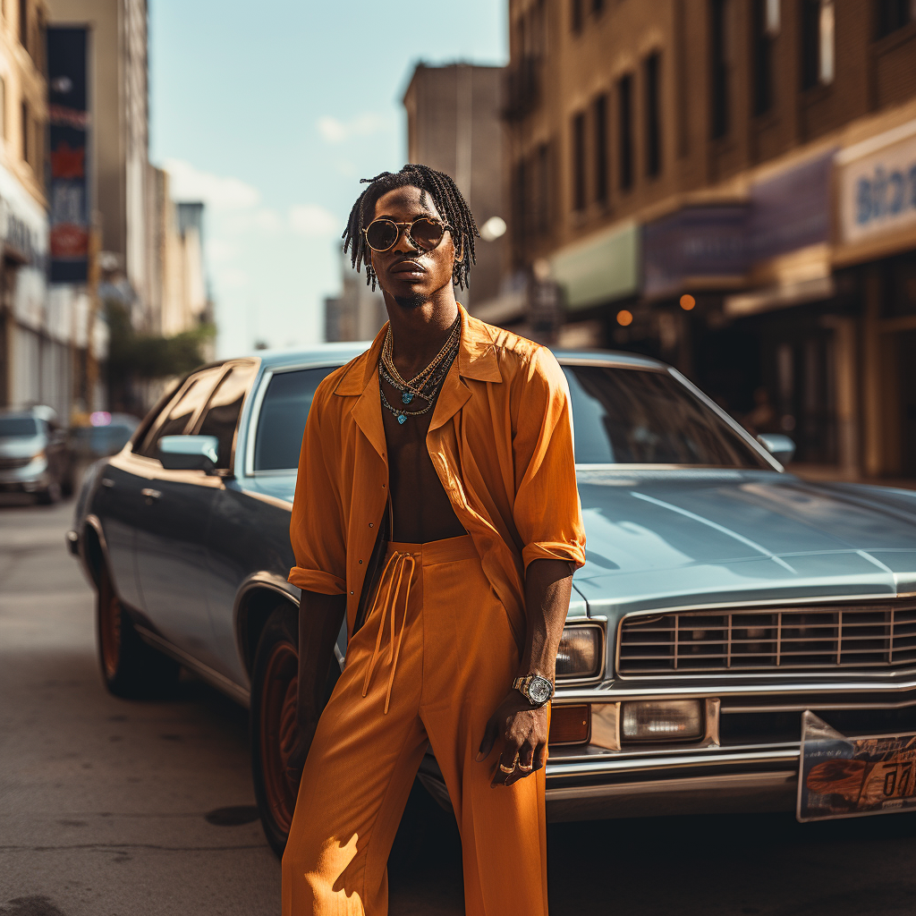 Black man stepping out of car in Chicago