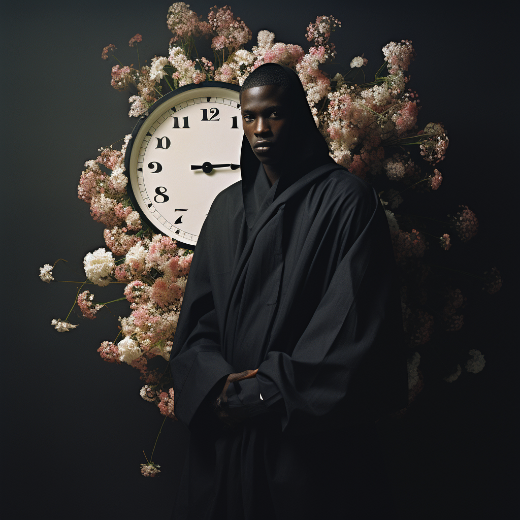 Black man in agbada with flowers