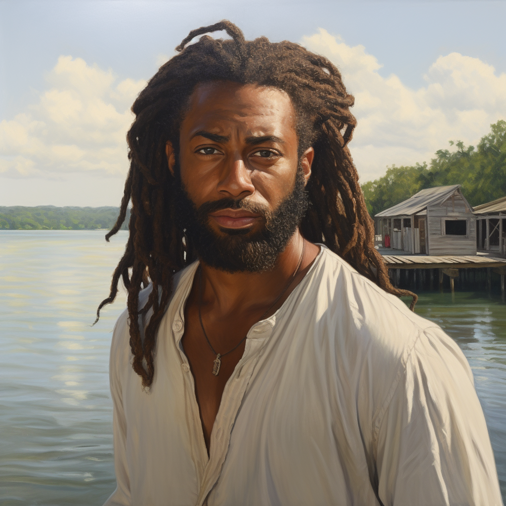 Oil Painting of a Handsome Black Man in White Shirt