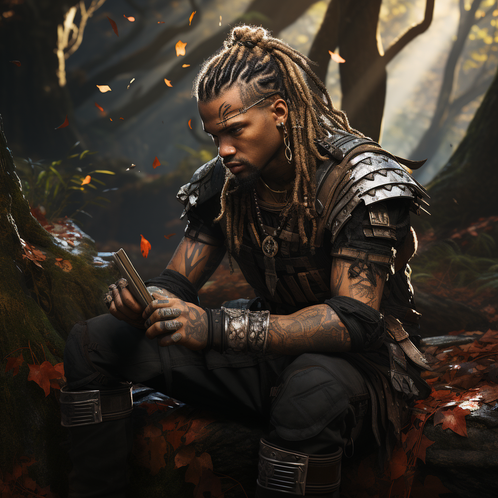 Confident black man with undercut dreads in forest