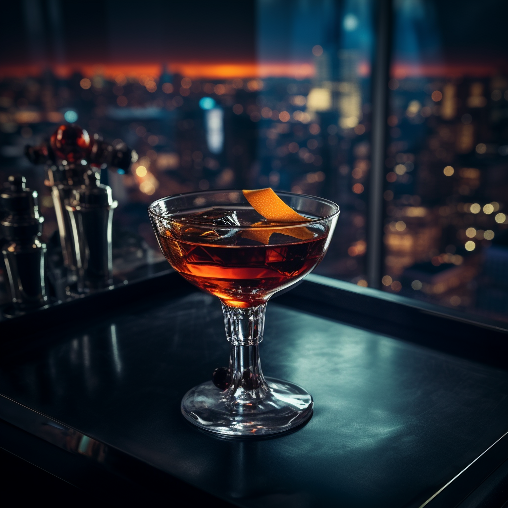 Black Manhattan Cocktail in Busy Cocktail Bar