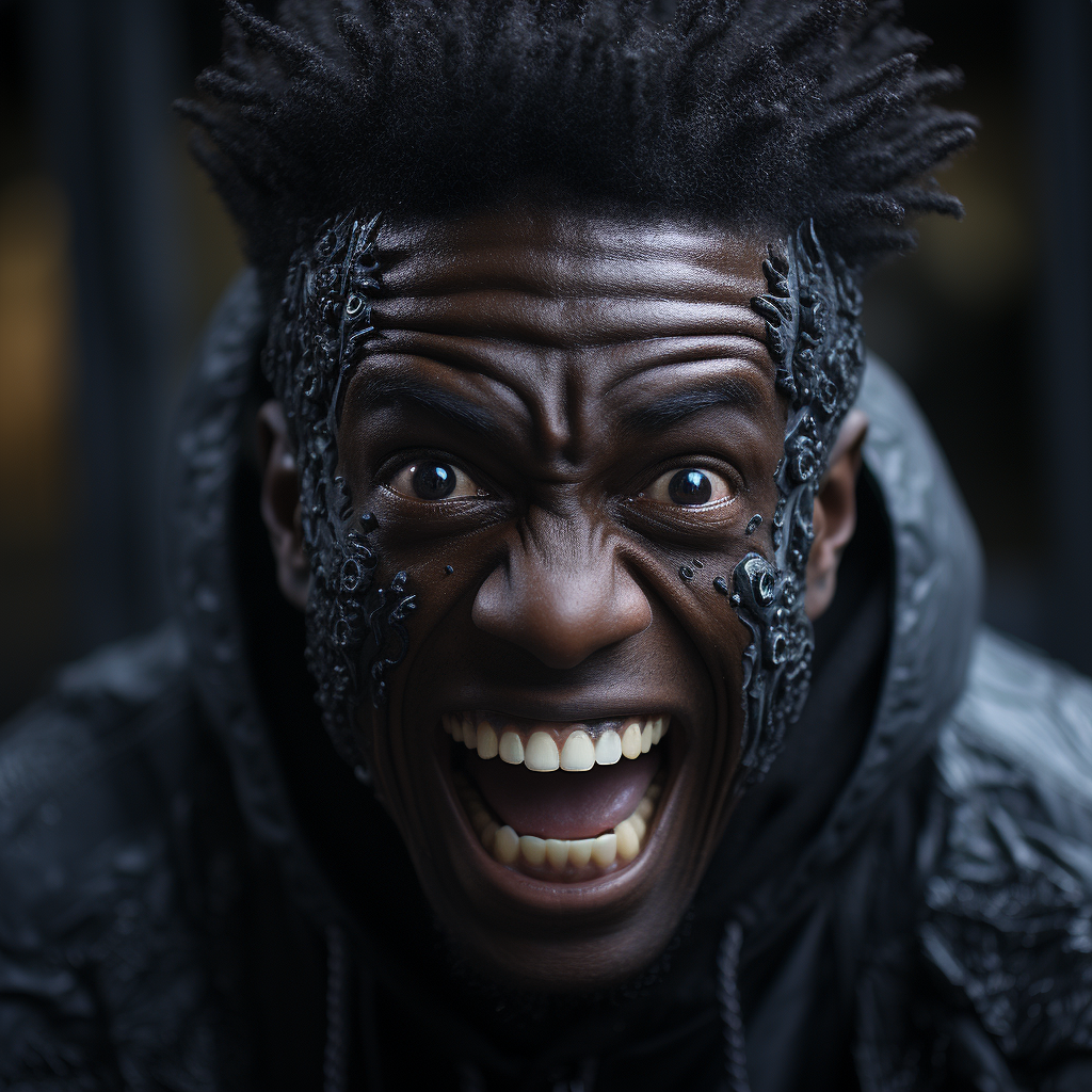 Hyperrealistic Black Man with Evil Grin